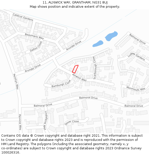 11, ALNWICK WAY, GRANTHAM, NG31 8UJ: Location map and indicative extent of plot