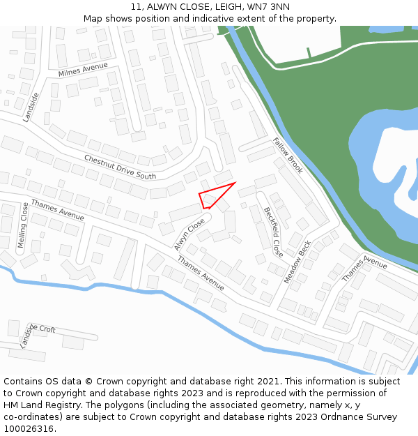 11, ALWYN CLOSE, LEIGH, WN7 3NN: Location map and indicative extent of plot