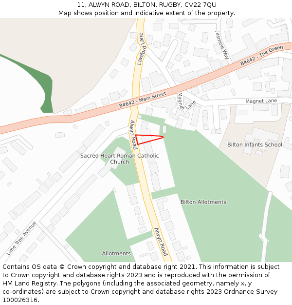 11, ALWYN ROAD, BILTON, RUGBY, CV22 7QU: Location map and indicative extent of plot