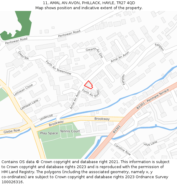 11, AMAL AN AVON, PHILLACK, HAYLE, TR27 4QD: Location map and indicative extent of plot