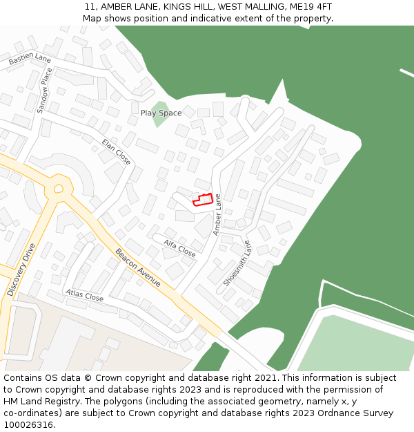 11, AMBER LANE, KINGS HILL, WEST MALLING, ME19 4FT: Location map and indicative extent of plot