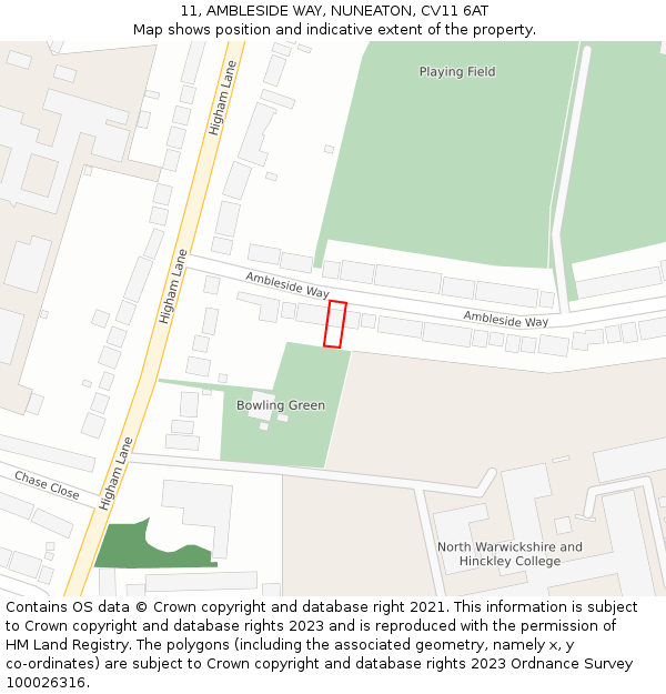 11, AMBLESIDE WAY, NUNEATON, CV11 6AT: Location map and indicative extent of plot