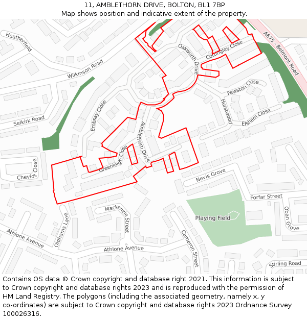 11, AMBLETHORN DRIVE, BOLTON, BL1 7BP: Location map and indicative extent of plot