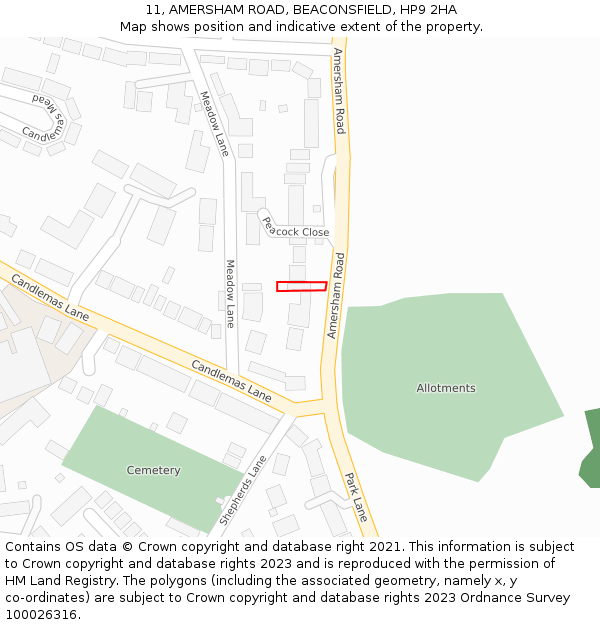 11, AMERSHAM ROAD, BEACONSFIELD, HP9 2HA: Location map and indicative extent of plot