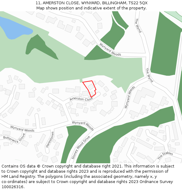 11, AMERSTON CLOSE, WYNYARD, BILLINGHAM, TS22 5QX: Location map and indicative extent of plot