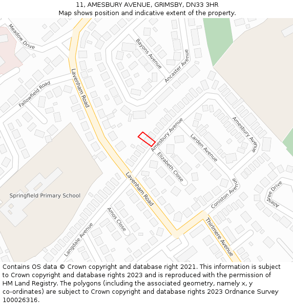 11, AMESBURY AVENUE, GRIMSBY, DN33 3HR: Location map and indicative extent of plot