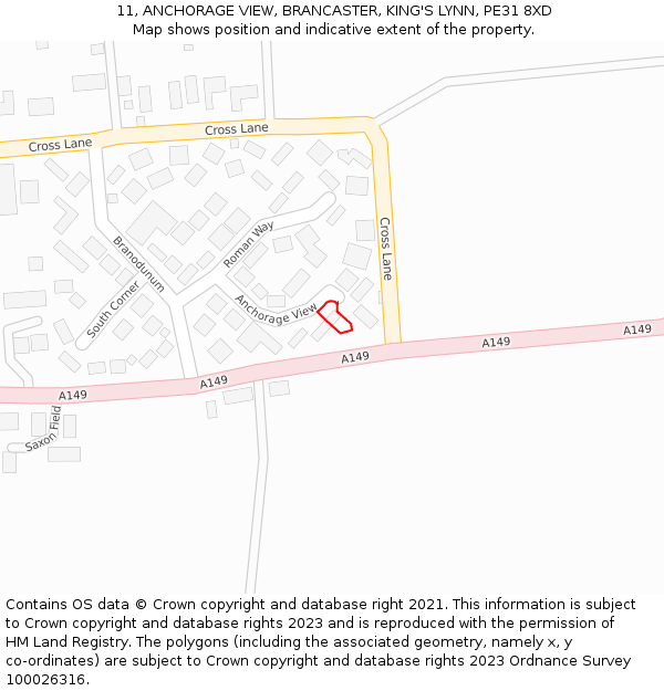 11, ANCHORAGE VIEW, BRANCASTER, KING'S LYNN, PE31 8XD: Location map and indicative extent of plot