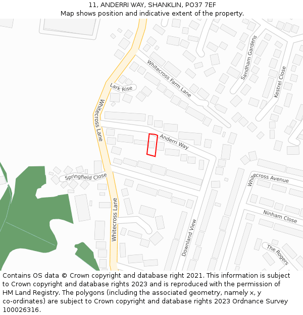 11, ANDERRI WAY, SHANKLIN, PO37 7EF: Location map and indicative extent of plot