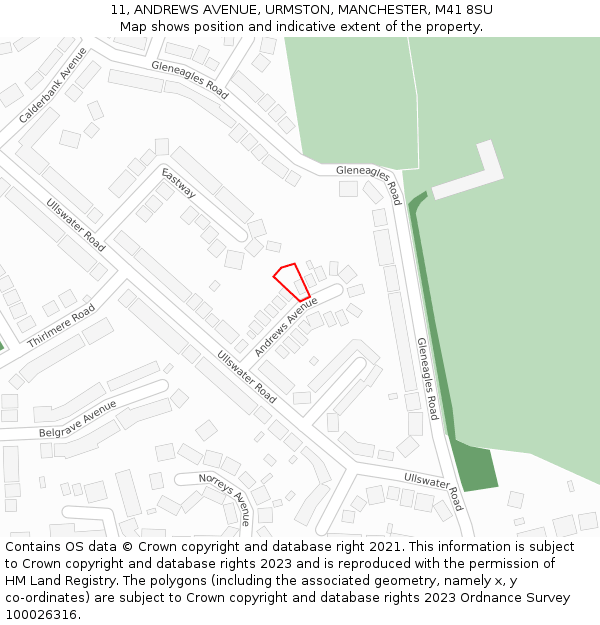 11, ANDREWS AVENUE, URMSTON, MANCHESTER, M41 8SU: Location map and indicative extent of plot