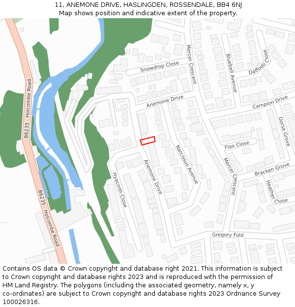 11, ANEMONE DRIVE, HASLINGDEN, ROSSENDALE, BB4 6NJ: Location map and indicative extent of plot