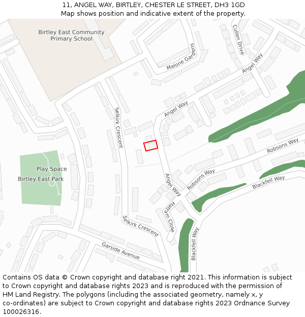 11, ANGEL WAY, BIRTLEY, CHESTER LE STREET, DH3 1GD: Location map and indicative extent of plot