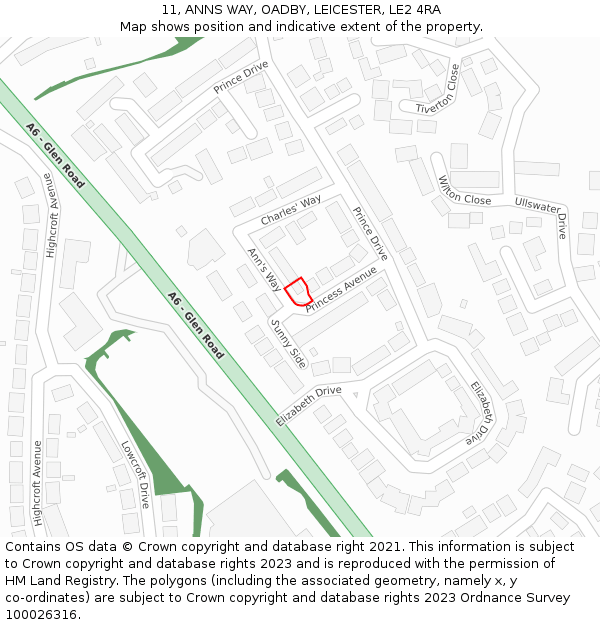 11, ANNS WAY, OADBY, LEICESTER, LE2 4RA: Location map and indicative extent of plot