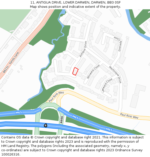 11, ANTIGUA DRIVE, LOWER DARWEN, DARWEN, BB3 0SF: Location map and indicative extent of plot