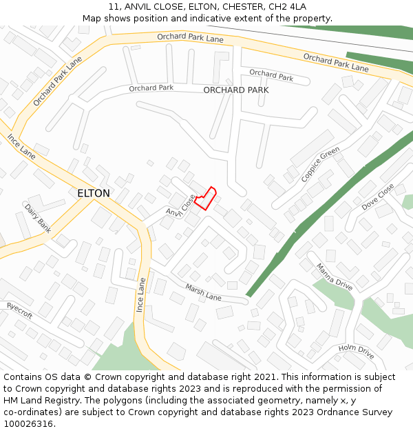 11, ANVIL CLOSE, ELTON, CHESTER, CH2 4LA: Location map and indicative extent of plot