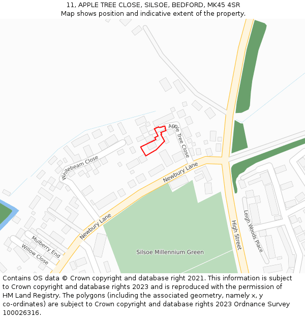 11, APPLE TREE CLOSE, SILSOE, BEDFORD, MK45 4SR: Location map and indicative extent of plot