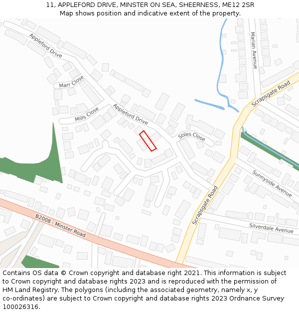 11, APPLEFORD DRIVE, MINSTER ON SEA, SHEERNESS, ME12 2SR: Location map and indicative extent of plot