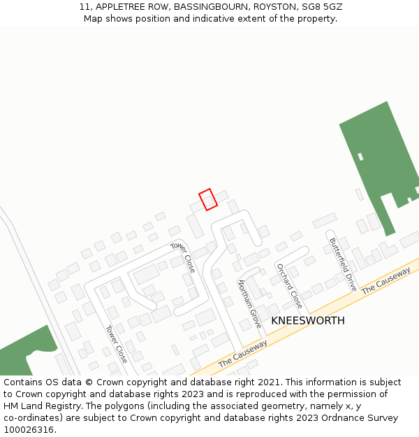 11, APPLETREE ROW, BASSINGBOURN, ROYSTON, SG8 5GZ: Location map and indicative extent of plot