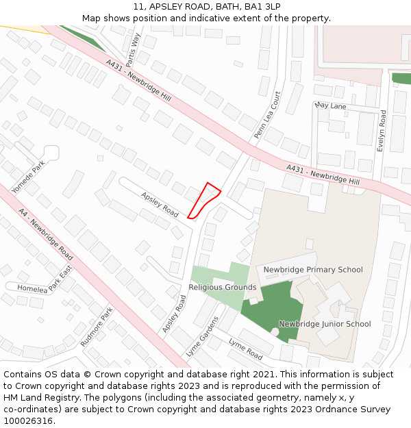 11, APSLEY ROAD, BATH, BA1 3LP: Location map and indicative extent of plot