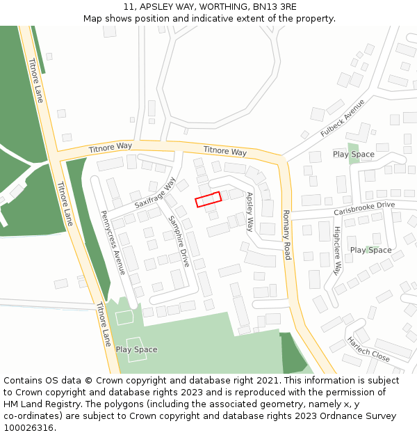 11, APSLEY WAY, WORTHING, BN13 3RE: Location map and indicative extent of plot