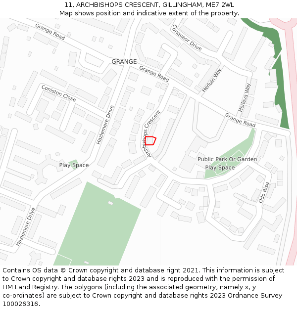 11, ARCHBISHOPS CRESCENT, GILLINGHAM, ME7 2WL: Location map and indicative extent of plot