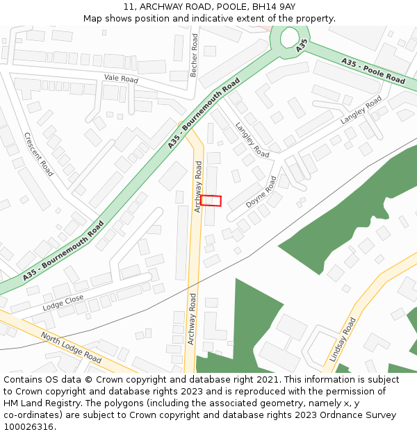 11, ARCHWAY ROAD, POOLE, BH14 9AY: Location map and indicative extent of plot