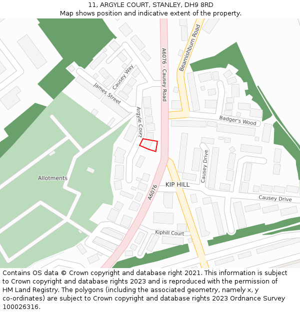 11, ARGYLE COURT, STANLEY, DH9 8RD: Location map and indicative extent of plot