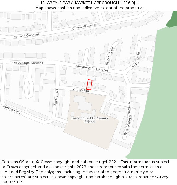 11, ARGYLE PARK, MARKET HARBOROUGH, LE16 9JH: Location map and indicative extent of plot