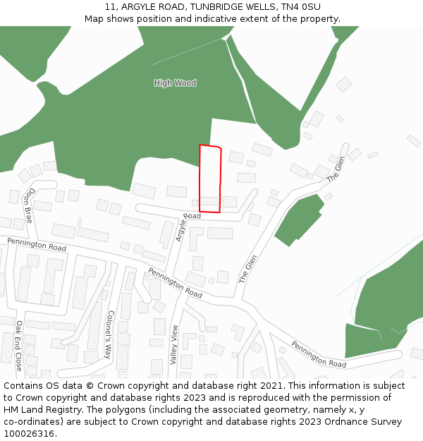 11, ARGYLE ROAD, TUNBRIDGE WELLS, TN4 0SU: Location map and indicative extent of plot