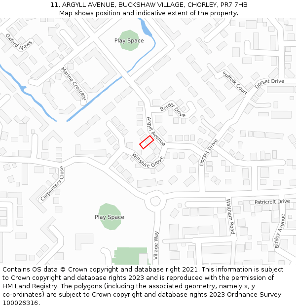 11, ARGYLL AVENUE, BUCKSHAW VILLAGE, CHORLEY, PR7 7HB: Location map and indicative extent of plot