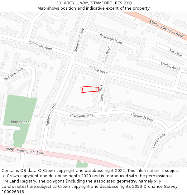 11, ARGYLL WAY, STAMFORD, PE9 2XQ: Location map and indicative extent of plot