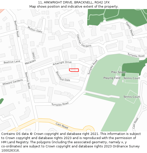 11, ARKWRIGHT DRIVE, BRACKNELL, RG42 1FX: Location map and indicative extent of plot