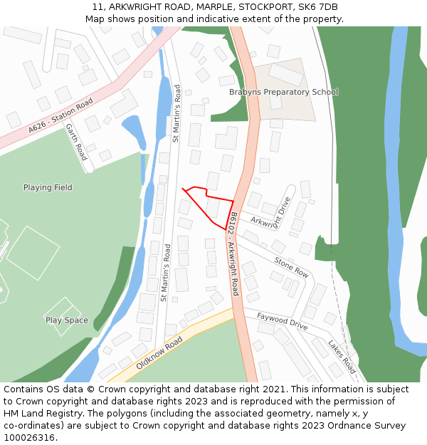 11, ARKWRIGHT ROAD, MARPLE, STOCKPORT, SK6 7DB: Location map and indicative extent of plot
