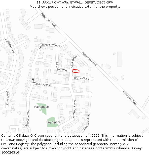 11, ARKWRIGHT WAY, ETWALL, DERBY, DE65 6RW: Location map and indicative extent of plot