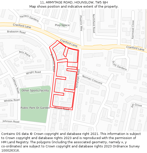 11, ARMYTAGE ROAD, HOUNSLOW, TW5 9JH: Location map and indicative extent of plot