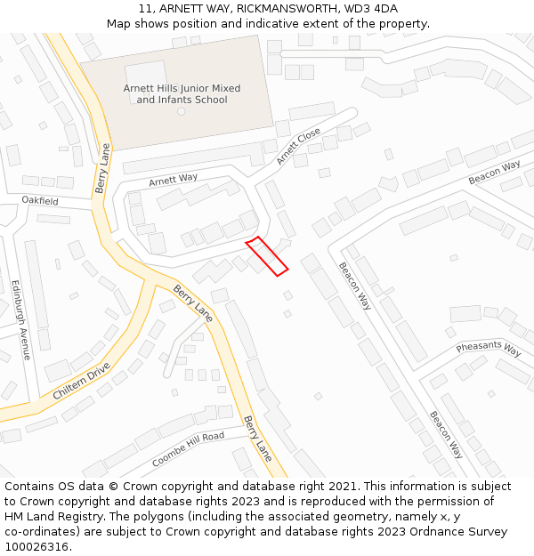 11, ARNETT WAY, RICKMANSWORTH, WD3 4DA: Location map and indicative extent of plot