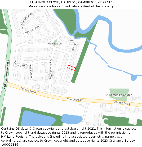 11, ARNOLD CLOSE, HAUXTON, CAMBRIDGE, CB22 5FN: Location map and indicative extent of plot