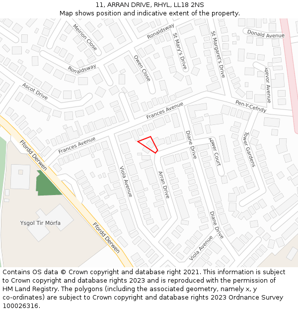 11, ARRAN DRIVE, RHYL, LL18 2NS: Location map and indicative extent of plot