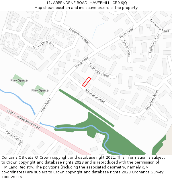 11, ARRENDENE ROAD, HAVERHILL, CB9 9JQ: Location map and indicative extent of plot