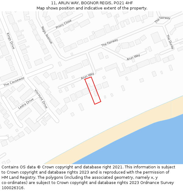 11, ARUN WAY, BOGNOR REGIS, PO21 4HF: Location map and indicative extent of plot