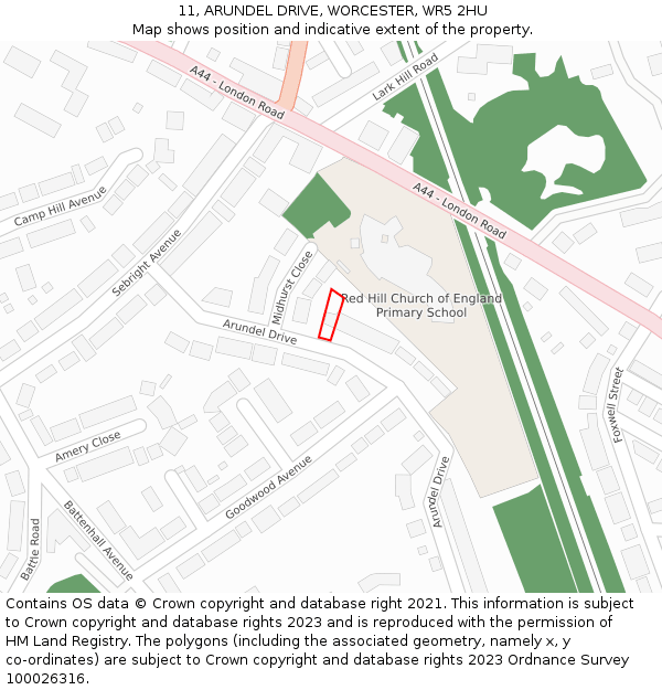 11, ARUNDEL DRIVE, WORCESTER, WR5 2HU: Location map and indicative extent of plot