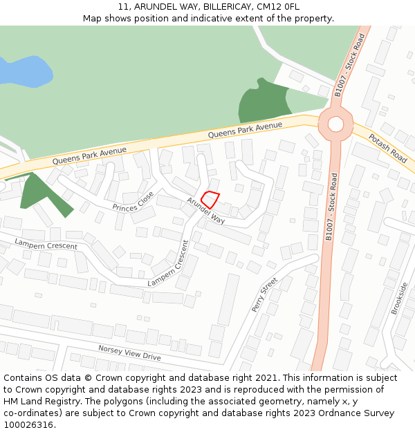 11, ARUNDEL WAY, BILLERICAY, CM12 0FL: Location map and indicative extent of plot