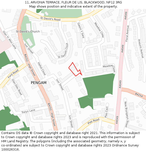 11, ARVONIA TERRACE, FLEUR DE LIS, BLACKWOOD, NP12 3RG: Location map and indicative extent of plot