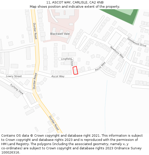 11, ASCOT WAY, CARLISLE, CA2 4NB: Location map and indicative extent of plot