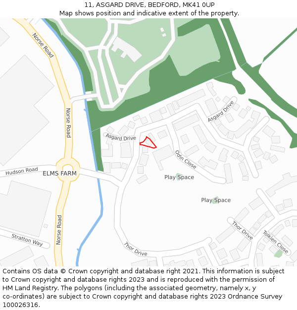 11, ASGARD DRIVE, BEDFORD, MK41 0UP: Location map and indicative extent of plot