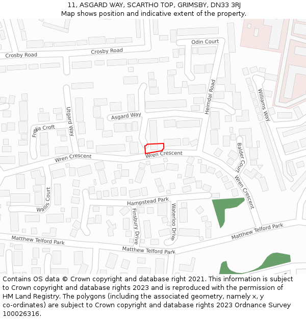 11, ASGARD WAY, SCARTHO TOP, GRIMSBY, DN33 3RJ: Location map and indicative extent of plot