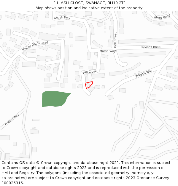 11, ASH CLOSE, SWANAGE, BH19 2TF: Location map and indicative extent of plot