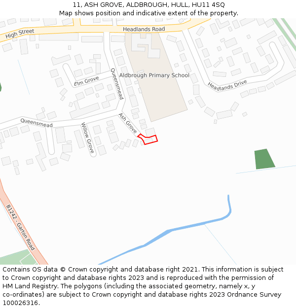 11, ASH GROVE, ALDBROUGH, HULL, HU11 4SQ: Location map and indicative extent of plot