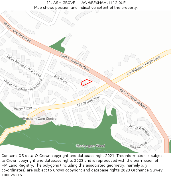 11, ASH GROVE, LLAY, WREXHAM, LL12 0UF: Location map and indicative extent of plot