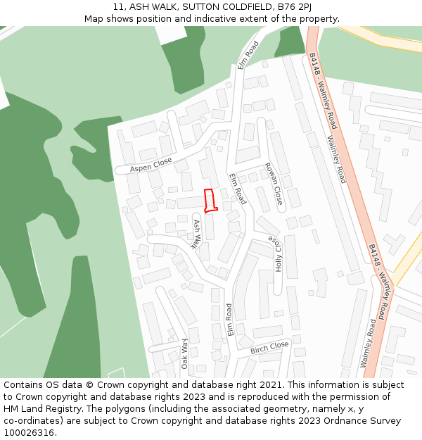 11, ASH WALK, SUTTON COLDFIELD, B76 2PJ: Location map and indicative extent of plot