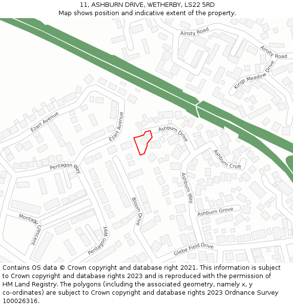 11, ASHBURN DRIVE, WETHERBY, LS22 5RD: Location map and indicative extent of plot